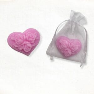 Brocante heart with imposed roses soap in pink