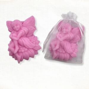 Elf on sunflower soap in pink