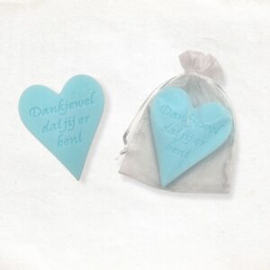 Groot hart met tekst Dankjewel dat jij er bent zeepje in blauw