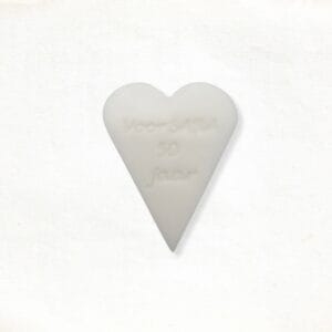 Large heart with text “Sara 50 jaar” soap in white