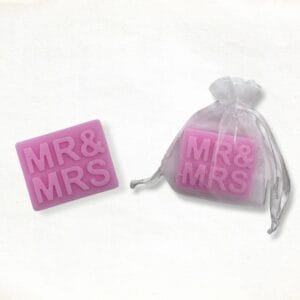 Label with text “Mr. & Mrs.” Soap in pink