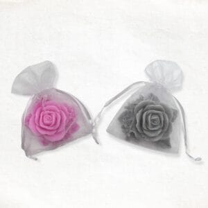 Rose with leaf soap in organza bag