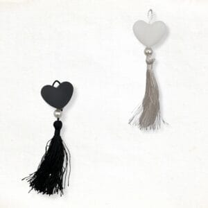 Heart with tassel soap pendant in white and black