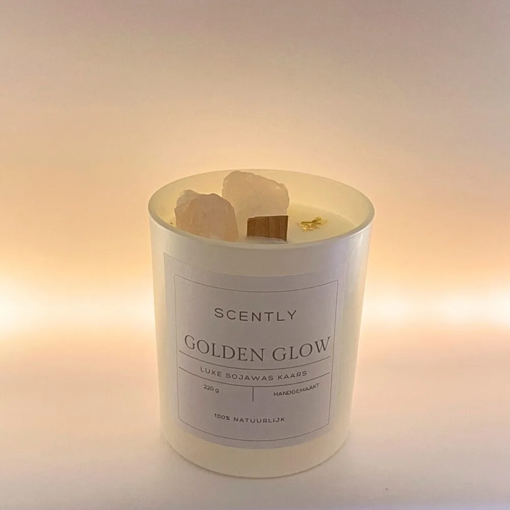 Golden Glow Kaars met rozenkwarts