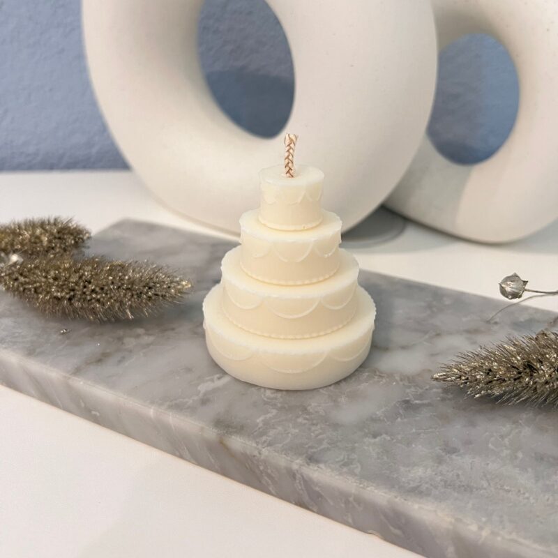 White wedding cake candle