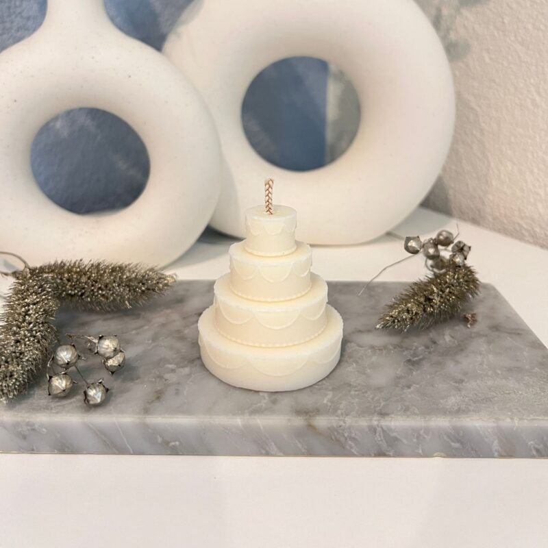 White wedding cake candle
