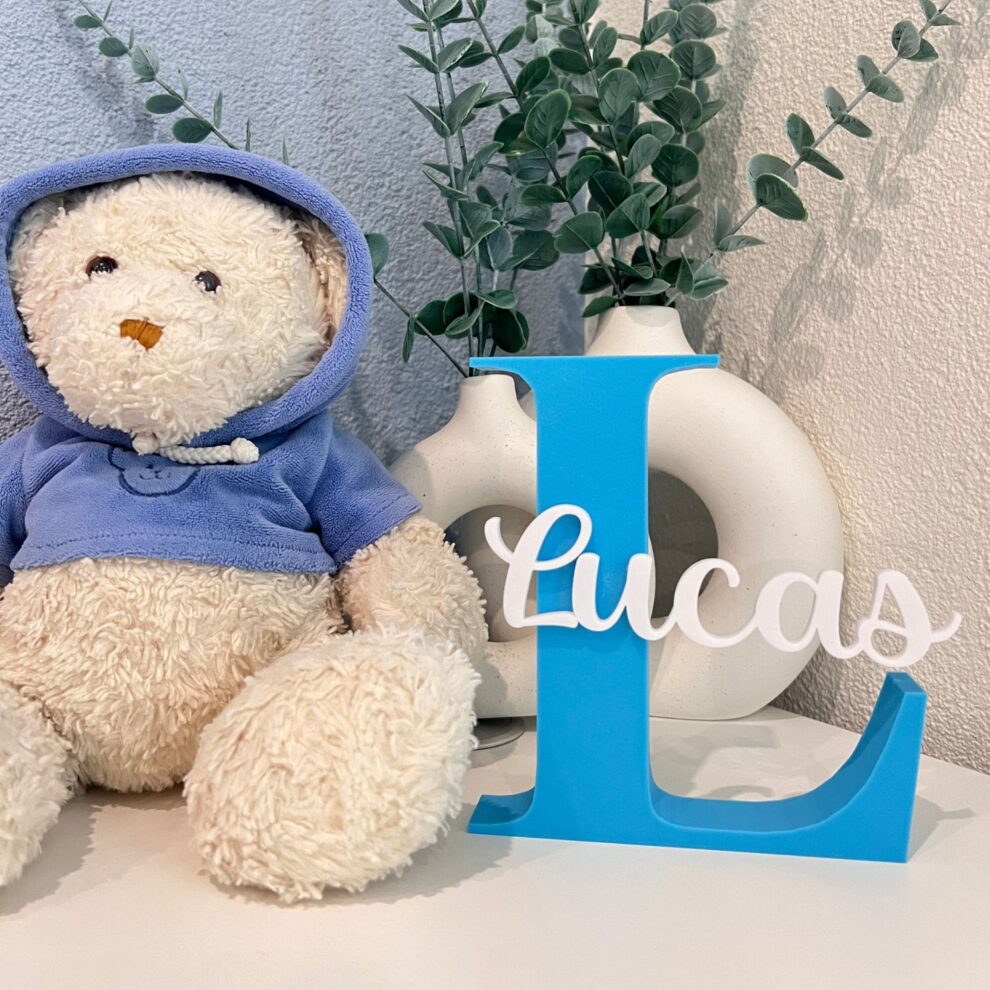 Naambordje blauw Lucas met beertje