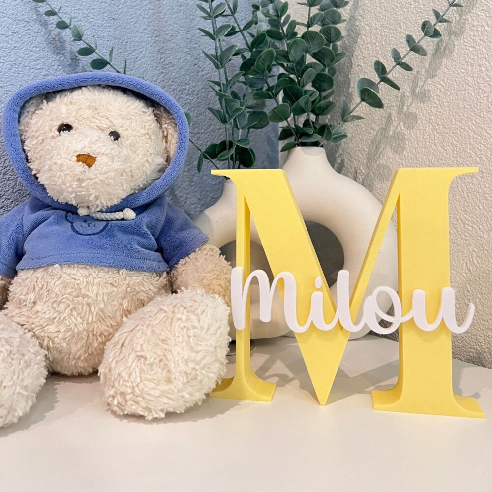 Naambordje milou geel met beertje