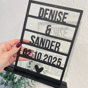 Gepersonaliseerd 3D trouw naambordje