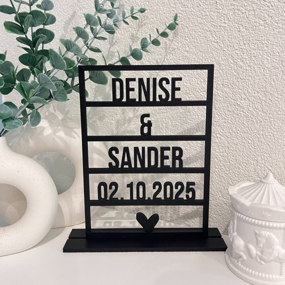 Personalised 3D wedding name sign in black